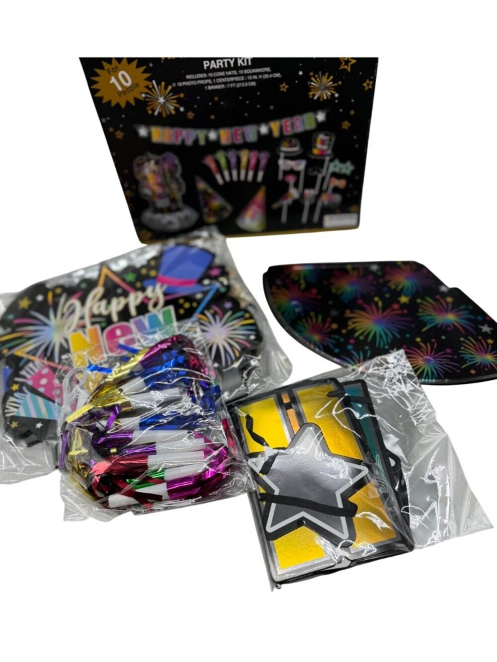 Happy New Year Party Kit For 10 People Includes Hats Squawkers Photo Props  READ